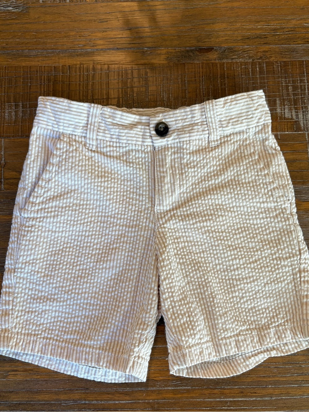 Janie and Jack Cream/Khaki Seersucker Bermuda Shorts, Size 4T
